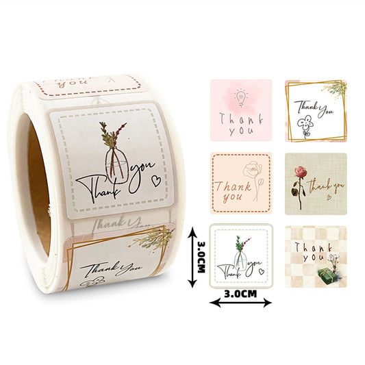 Cartoon Floral Thank You Stickers - Party Gift Labels