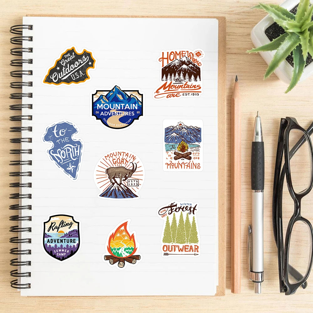 10/30/48PCS Camping Stickers Outdoor Travel Hiking Cartoon Decals DIY Laptop Scrapbook Phone Luggage Water Bottle Helmet Sticker