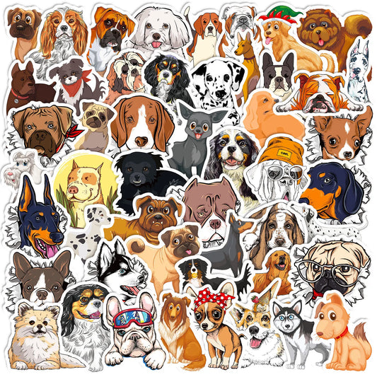 50pcs Cute Dog Breed Stickers for Helmet, Wall, DIY Decoration