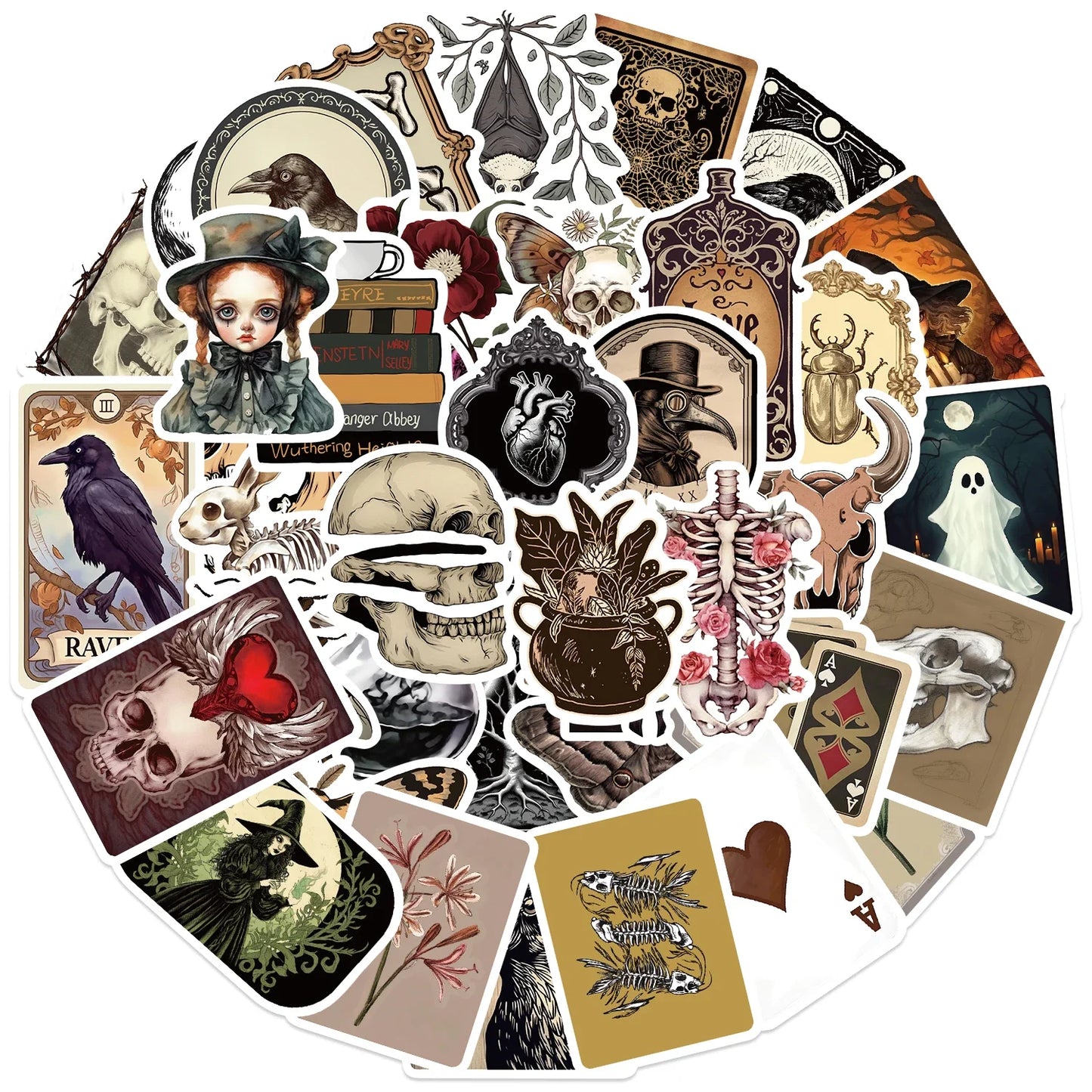 50PCS Gothic Skeleton Animal Stickers for Skateboard, Guitar, Computer, Refrigerator, Desk