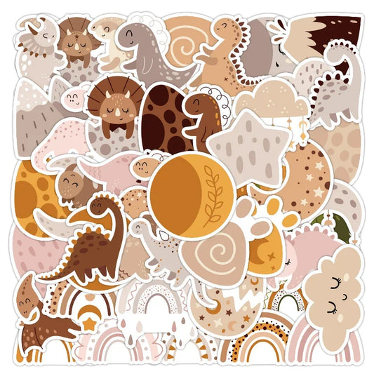 Boho Dinosaur Stickers: 10/25/50pcs for Luggage, Water Bottle, Phone, Laptop, Guitar, Scrapbook