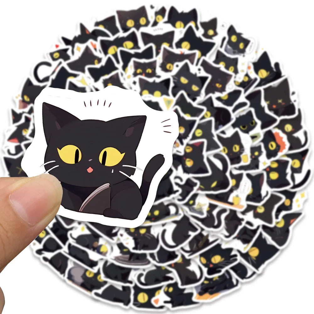 100pcs Cute Cartoon Animals Black Cats Stickers For Laptop Guitar Phone Luggage Decor Waterproof Graffiti Bicycle Car Decals