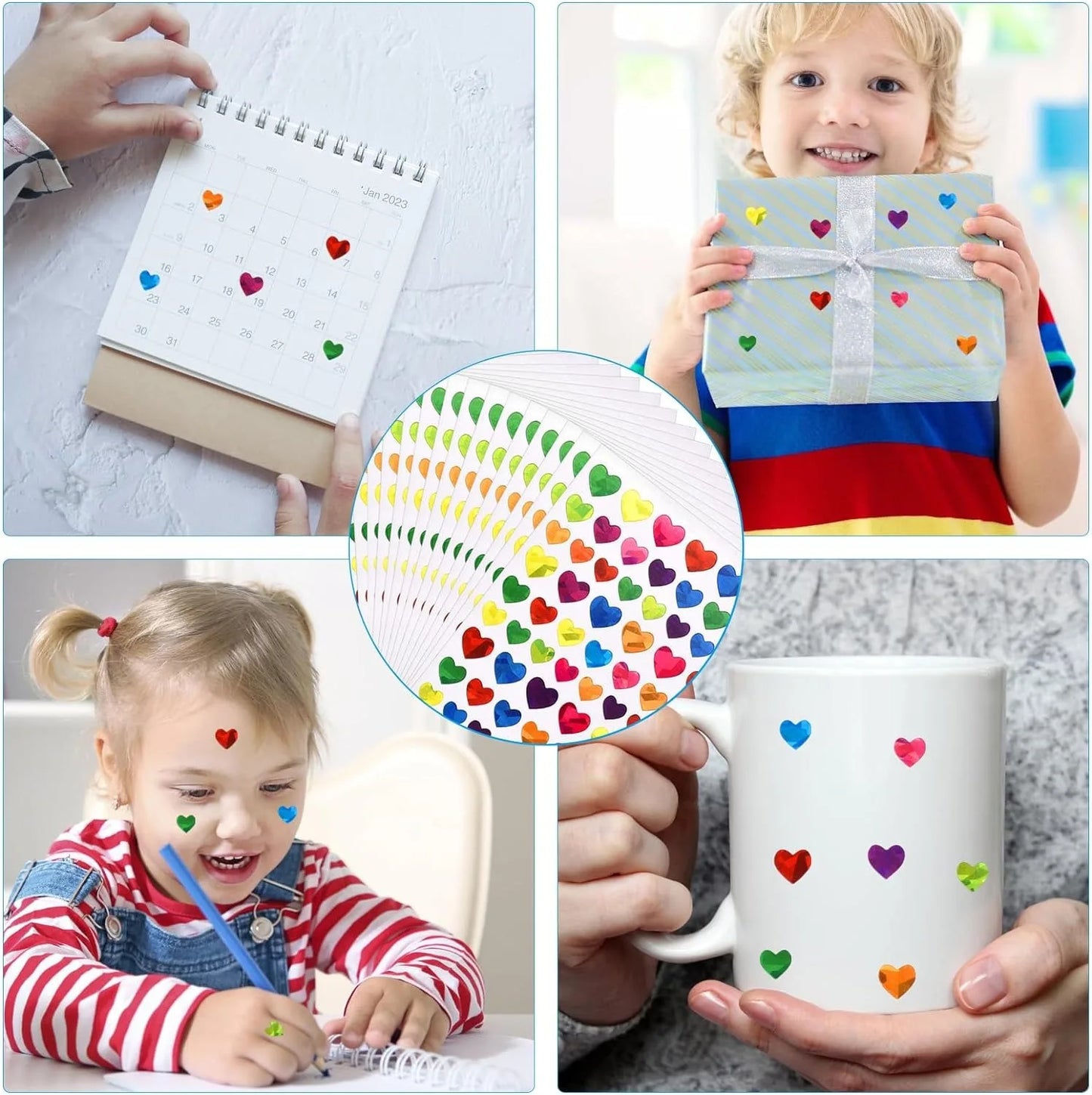 5 Pages Laser Gold Foil Self-adhesive Star Round Heart-shaped Stickers Reward Chart Decorative Children Toy Gifts Sticker Labels