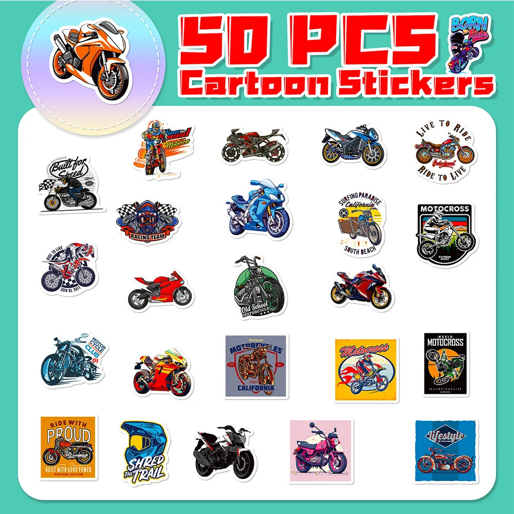 10/30/50pcs Classic Motorcycle Stickers Mountain Bike Decals Laptop Suitcase Notebook Motorcycle Cool Waterproof Sticker Toys