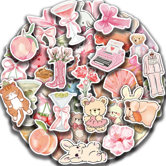 50PCS Kawaii Pink Stickers for Kids Scrapbook Laptop