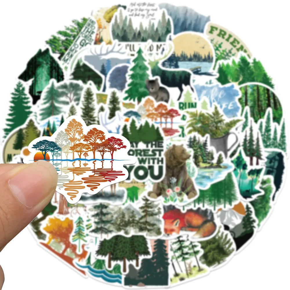 10/30/50PCS Natural Green Forest Animal Stickers Graffiti Skateboard Suitcase Fridge Motorcycle Bike Cartoon Decals DIY Kids Toy