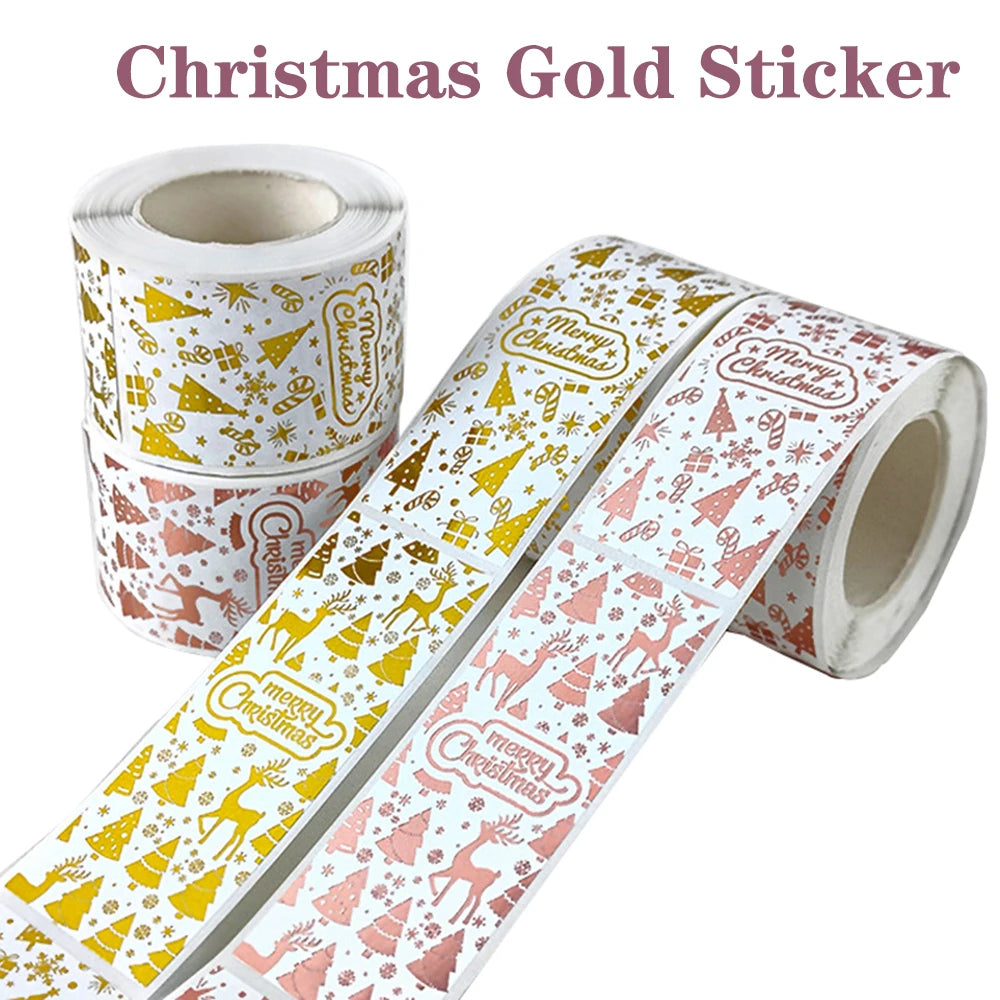 120PCS Merry Christmas Stickers Rectangle Holiday Decorative Presents Labels Decals Christmas For Business Package Gift Wrapping