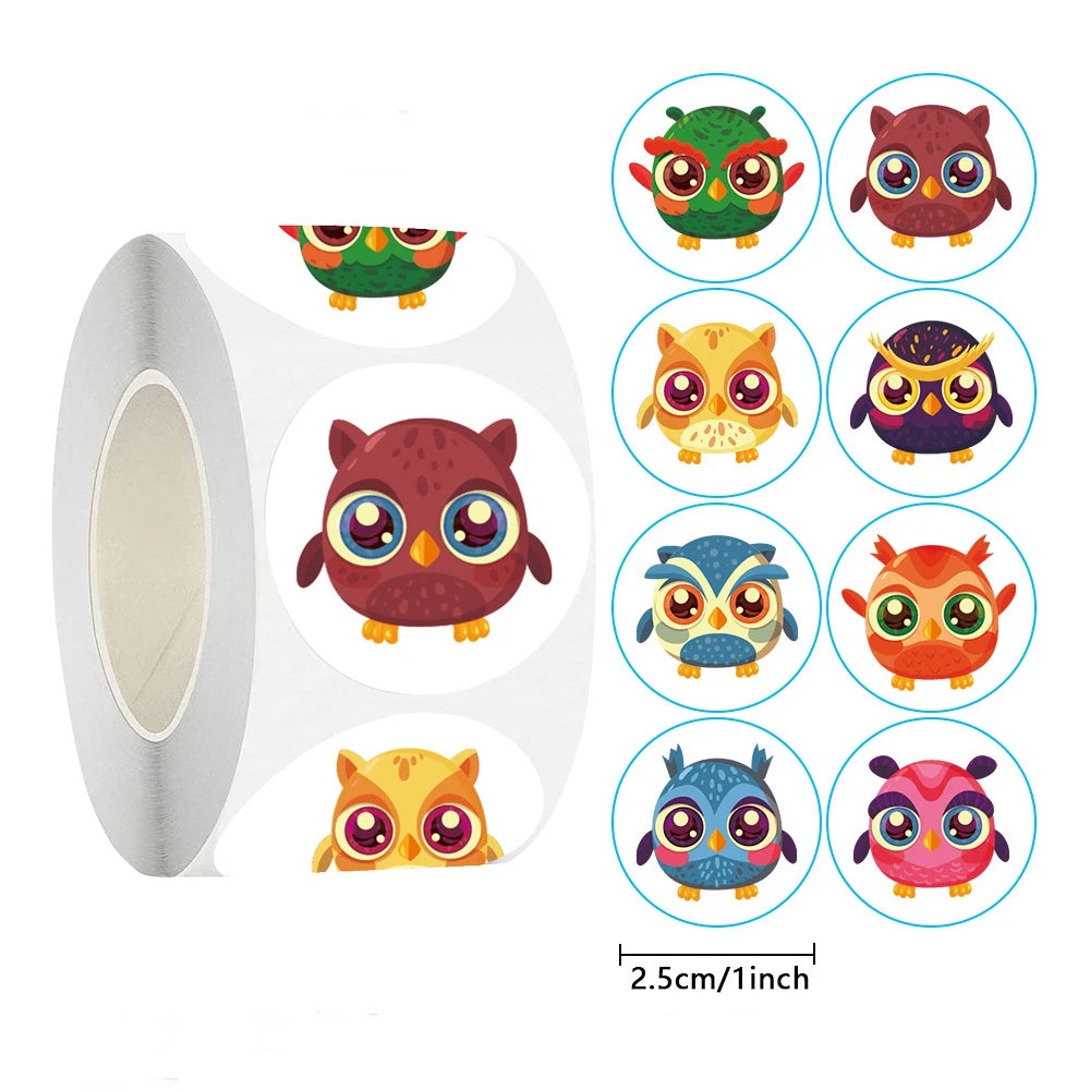 100-500pcs Owl Animal Sticker Reward Sticker Party DIY Gift Decoration Seal Label Children's Toys Office Stationery