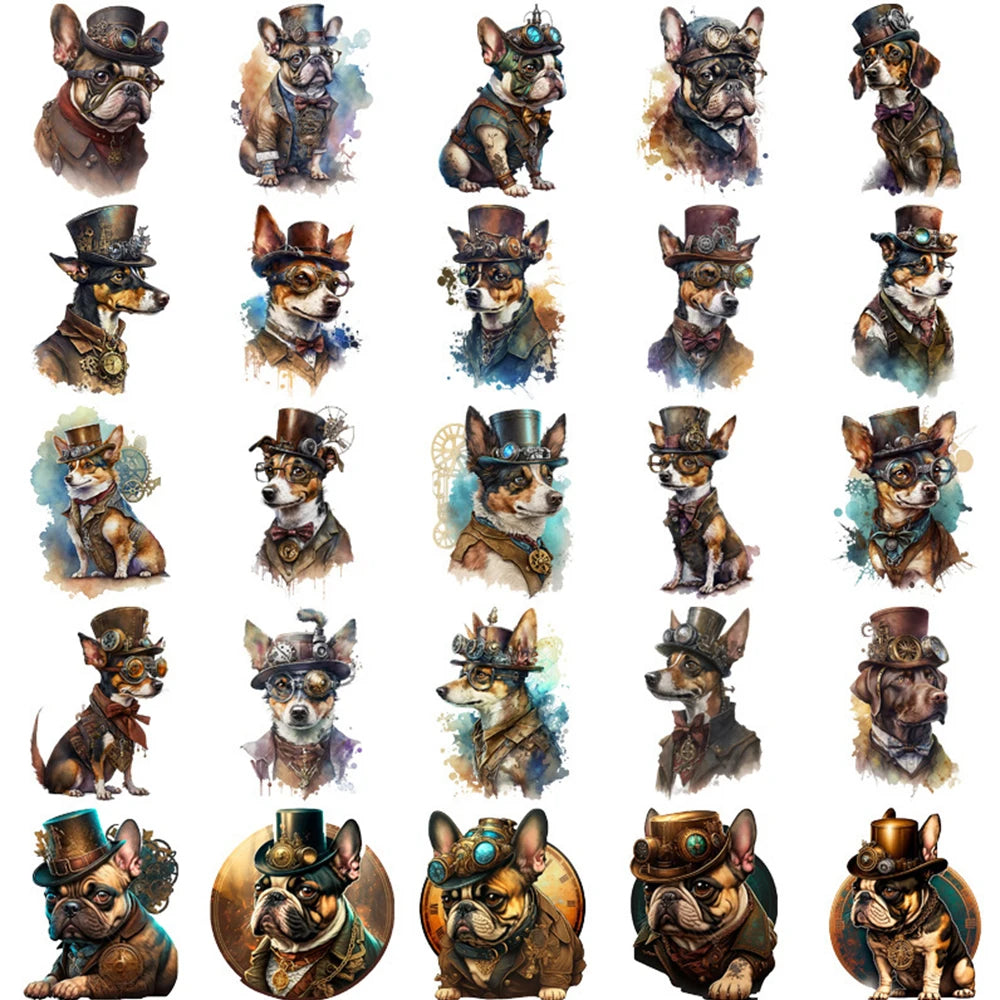 10/30/50pcs Vintage Steampunk Dog Sticker Packs