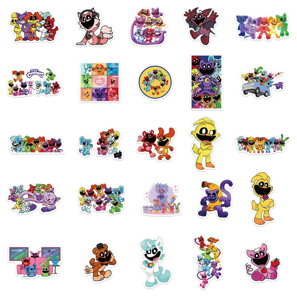 10/30/50PCS Funny Smiling Critters Cartoon Stickers Games Kids Toy DIY Skateboard Stationery Phone Fridge Bike Decals Decoration