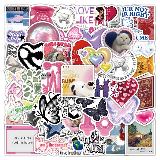 Y2K Aesthetic Girl Graffiti Stickers - 10/30/50pcs Laptop Phone Suitcase Decals