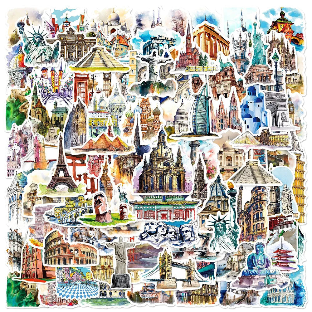 World Landmark Graffiti Stickers - 10/30/50/100pcs Laptop Phone Car Decor