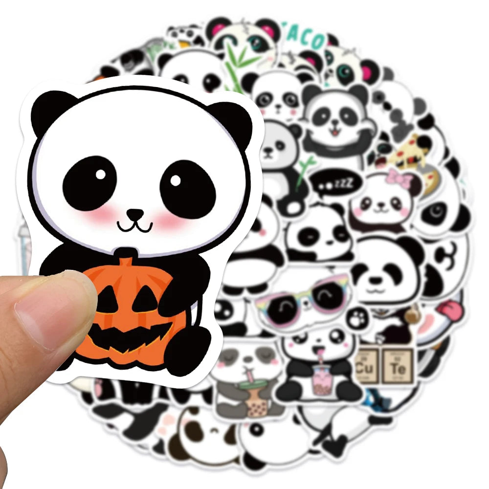 50pcs Cute Cartoon Animals Panda Stickers For Laptop Phone Luggage Guitar Decor Waterproof Graffiti Car Decals Kids Toy