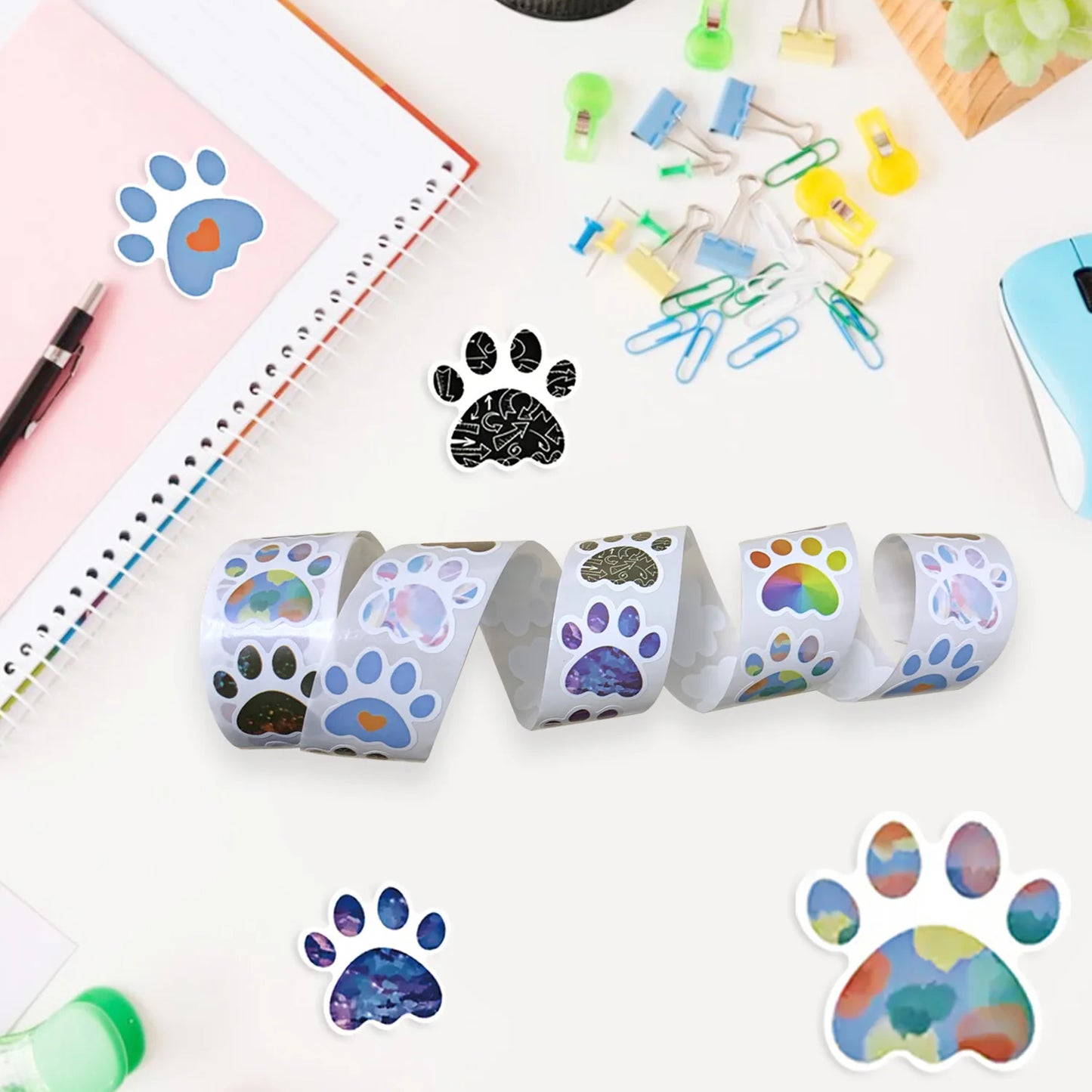 100-500pcs Cute Colorful Paw Print Stickers Birthday Gift Decoration Sealing Paw Labels Stickers Teacher Reward Kids Stickers