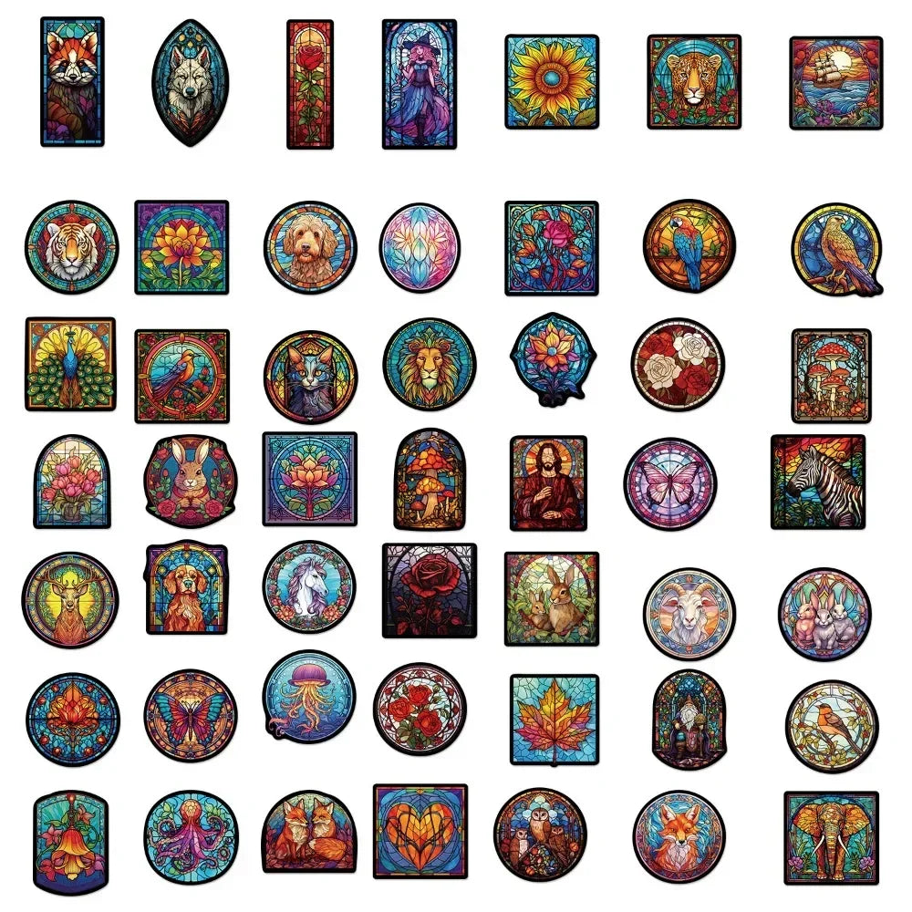 10/50Pcs Stained Glass Graffiti Stickers Car Guitar Motorcycle Laptop Refrigerator Luggage Suitcase DIY Decal Waterproof Sticker