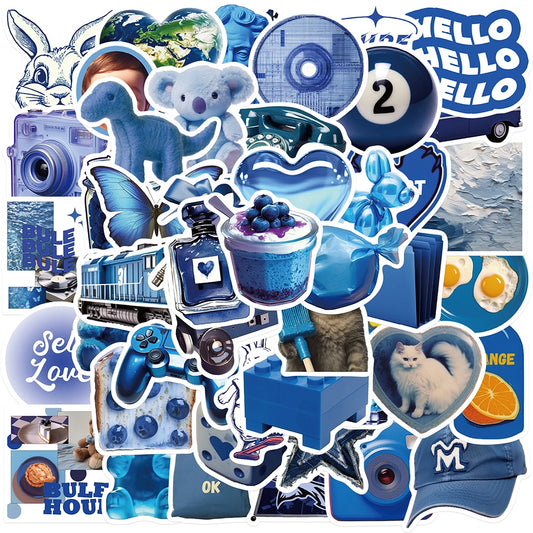 Dark Blue Aesthetic Stickers Pack: Cartoon Decals for Skateboard, Phone, Bike, Fridge, Graffiti