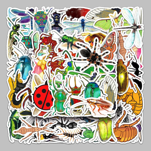 50pcs Cartoon Insect Stickers for Helmet, Wall, DIY Decoration