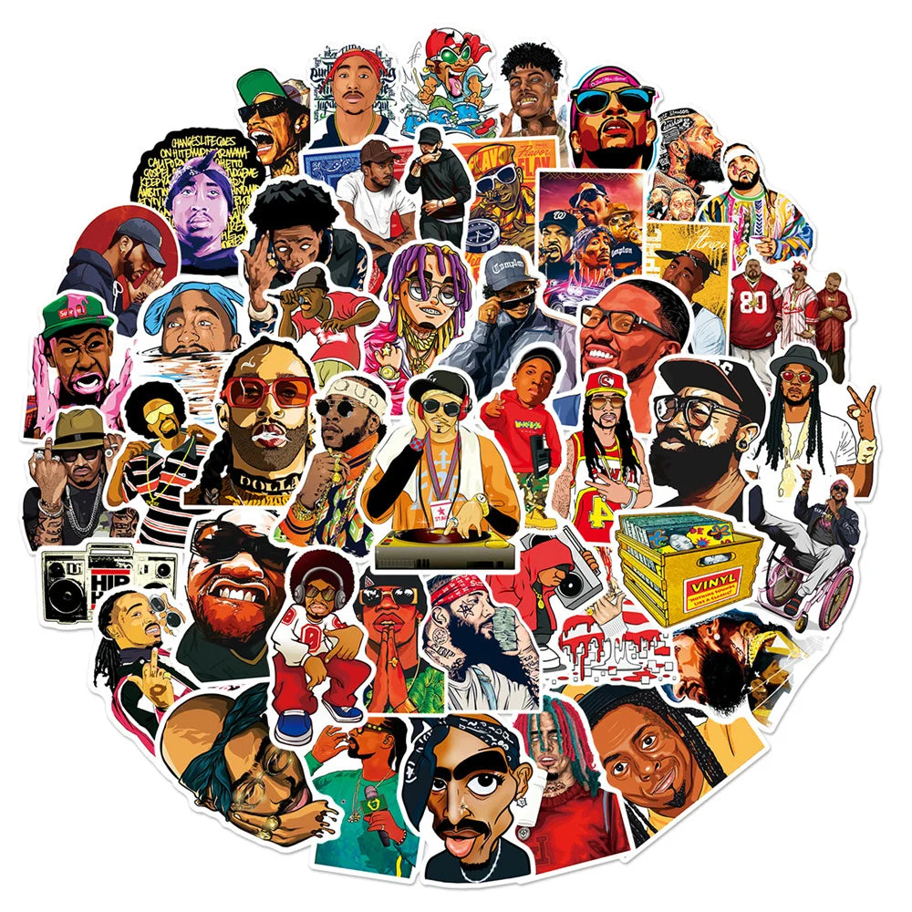 50pcs HipHop Rap Singer Rapper Stickers For Guitar Stationery Suitcase Sticker Vintage Craft Supplies Scrapbooking Materiales