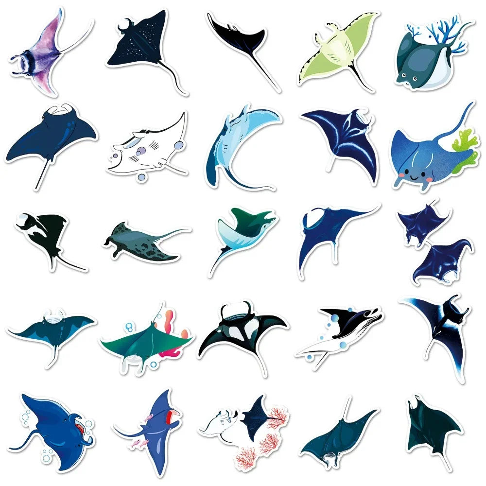 10/50Pcs Manta Rays Stickers Decal Vinyl for DIY Stationery Scrapbooking Guitar Laptop Skateboard Stickers 2024