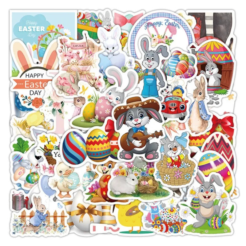 50pcs Easter Bunny Sticker Set for Luggage, Water Bottles, Phones, Laptops, Scooters, Refrigerators