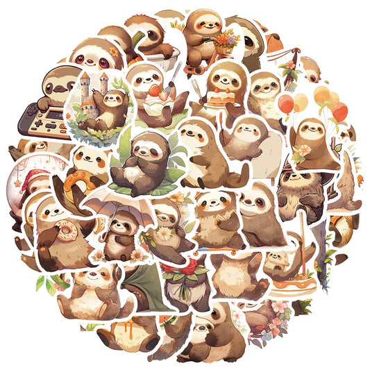 Cute Sloth Stickers - Waterproof Animal Decals for Laptop, Phone, Guitar, Fridge, Car, Kids (10/30/50pcs)