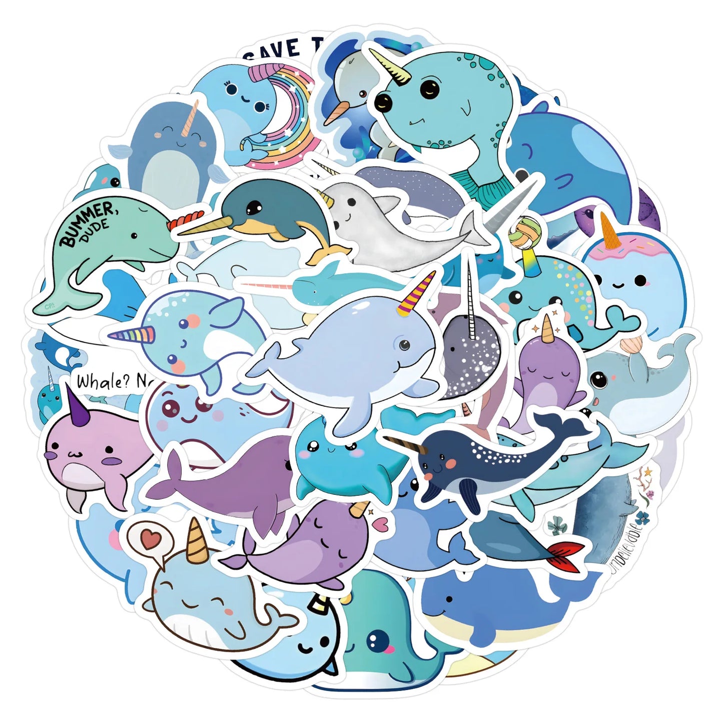 10/30/60PCS Cute Narwhal Stickers Kawaii Marine Organism Decals Cartoon stickers Toy DIY Scrapbook Luggage Guitar Car Bike Toy