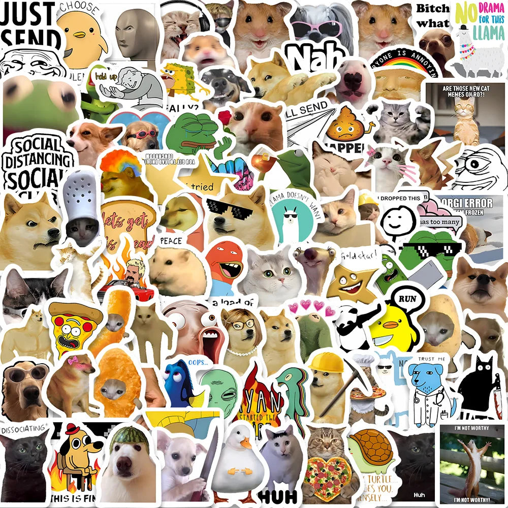 100Pcs Cat Meme Stickers Waterproof Anime Decals