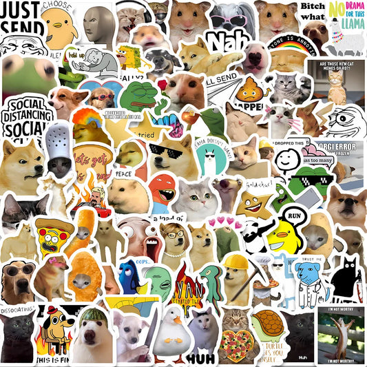 100Pcs Cat Meme Stickers Waterproof Anime Decals