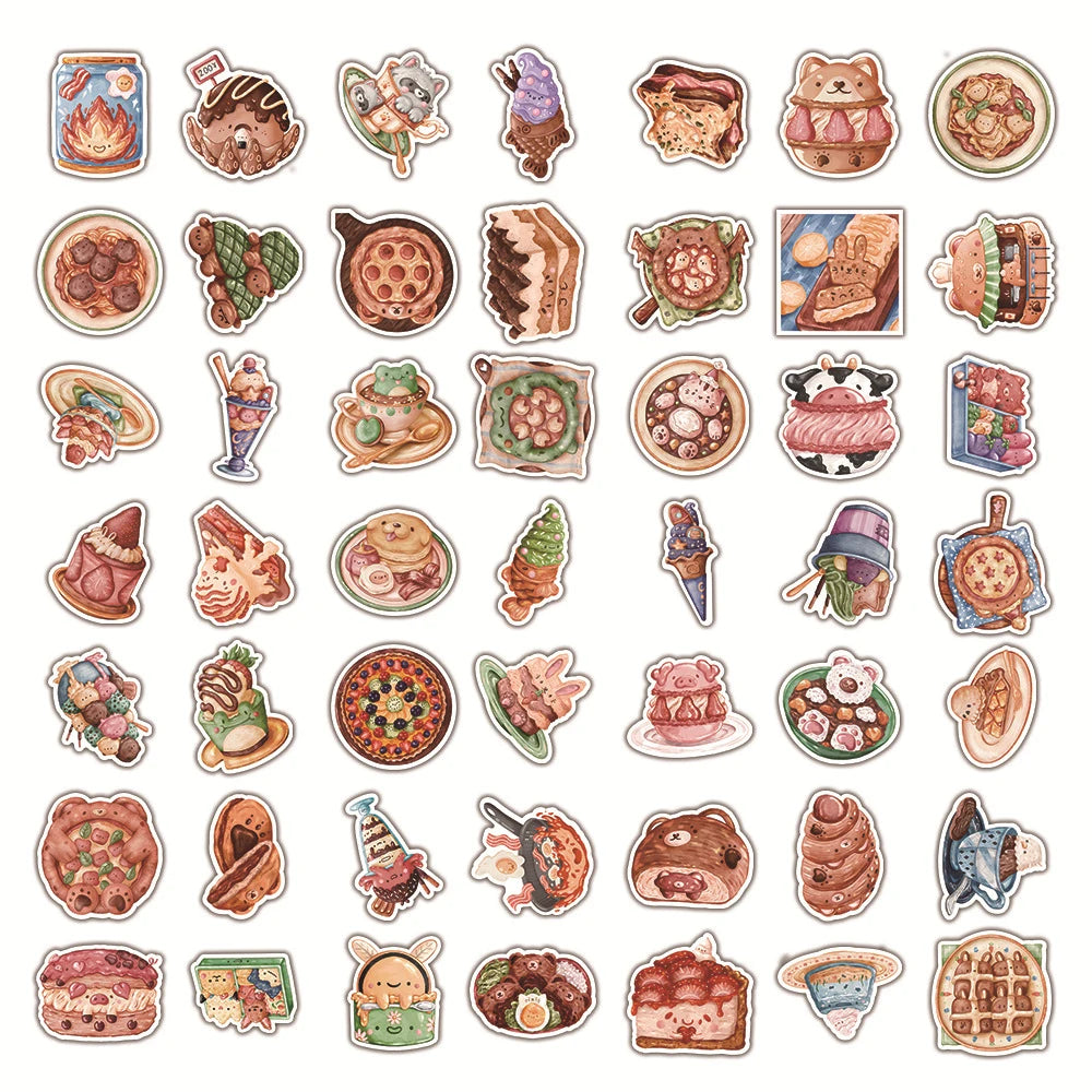 10/30/50/100pcs Funny Cute Animal Food Sticker Packs