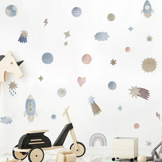 Boho Space Adventure Stars Wall Stickers for Kids Room Decor