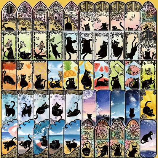 Transparent Cat Cartoon Sticker Set - Waterproof PVC for DIY, Skateboard, Notebook, Graffiti