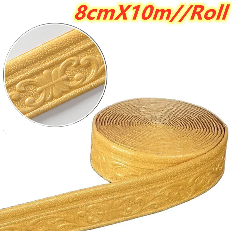 10m/Roll 3D Wall Trim Line Skirting Border Self Adhesive Waterproof Baseboard Wallpaper Wall Sticker For Room Home Decoration
