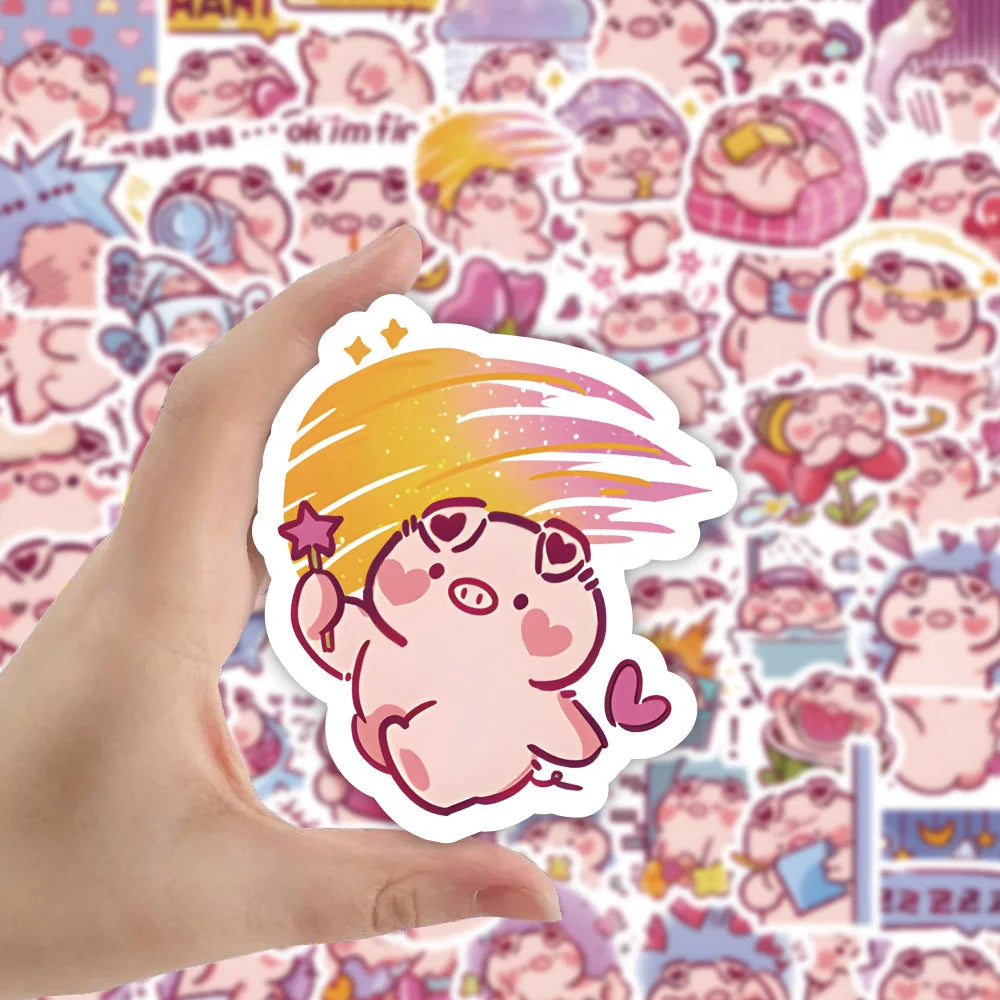 10/60Pcs Cute Pig Graffiti Diary Suitcase Skateboard Guitar Cup Decoration Waterproof Cartoon Sticker Toy Wholesale 2022