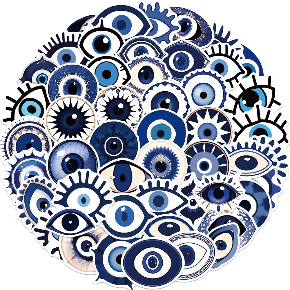 50PCS Blue Art Eye Sticker Personalized Fashion Cool Waterproof Decoration Luggage Laptop Cup Phone Skateboard Gift Decal