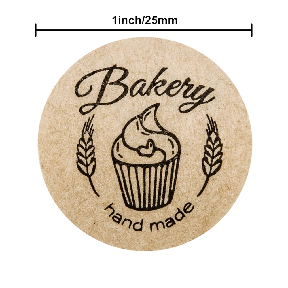 100-500pcs Kraft Paper "bakery"hand Made Stickers Scrapbooking For Cookie Boxes Seal Labels Sticker Cute Stationery Sticker 1in