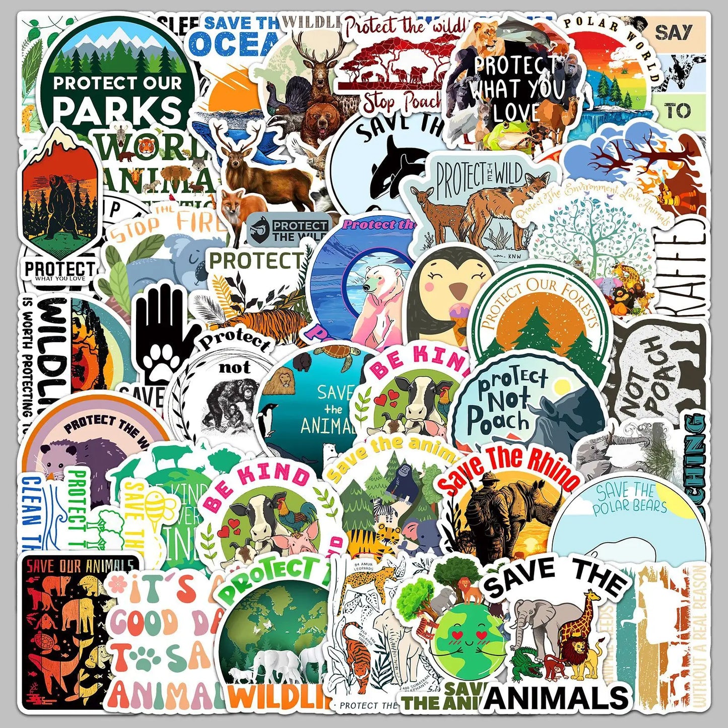 50pcs Animal Protection Graffiti Stickers for Helmet, Wall, DIY Decoration
