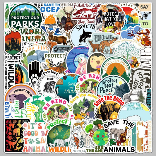 50pcs Animal Protection Graffiti Stickers for Helmet, Wall, DIY Decoration