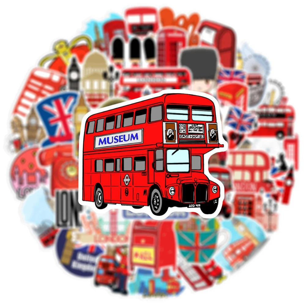 10/50Pcs Classic British Style London Bus Bullet PVC Decorative Stickers Scrapbooking Stick Label Diary Stationery Album Sticker