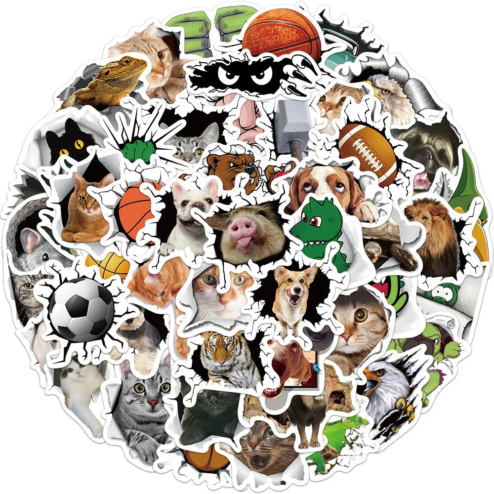 10/30/50PCS 3D Animals Stickers Hole View Vivid Cute Decals For Kids DIY Notebook Laptop Bike Car Phone Graffiti Sticker Kid Toy