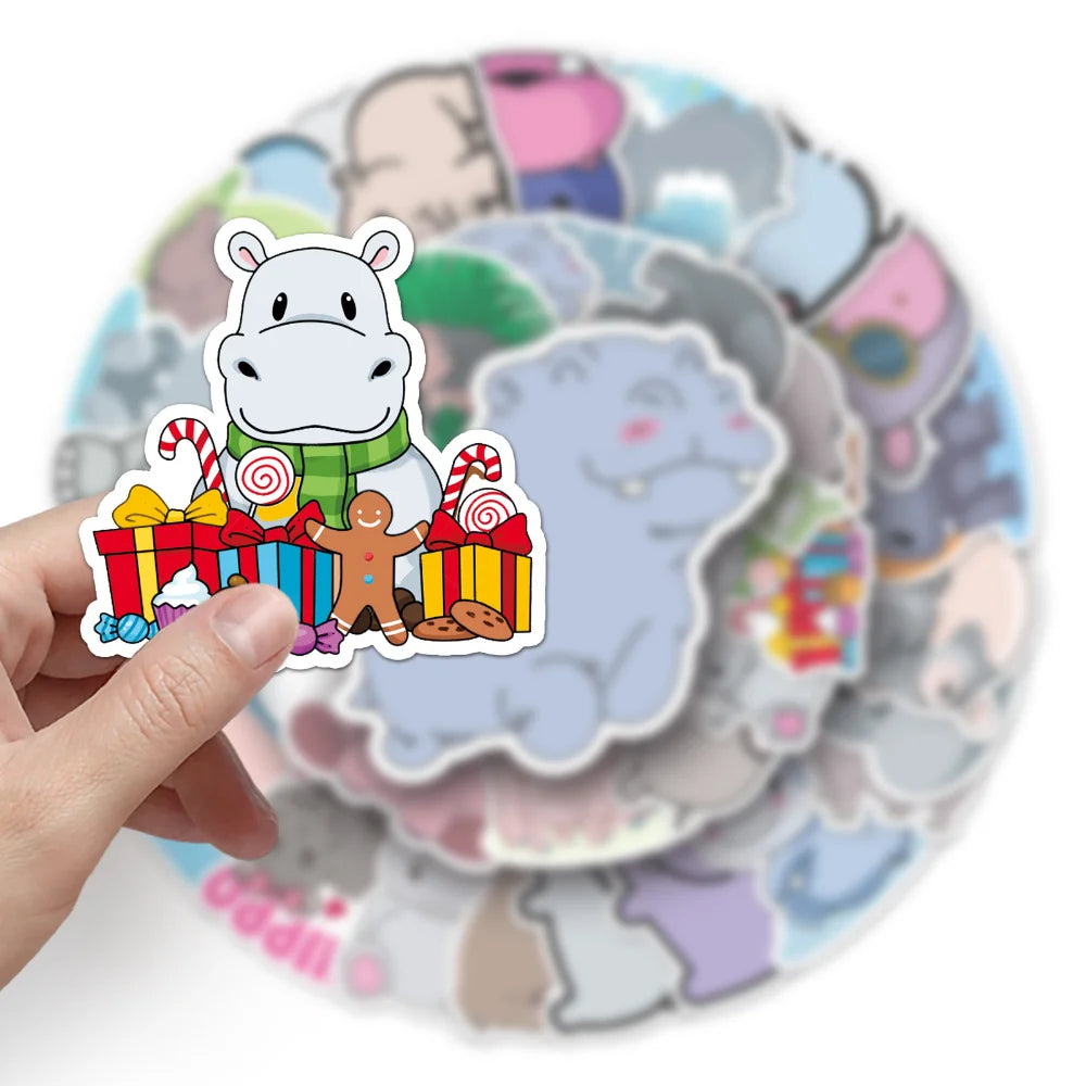 10/50PCS Cartoon Animal Hippo Sticker DIY Phone Laptop Luggage Skateboard Graffiti Decals Fun for Kid Toys