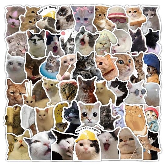 Cute Cat Meme Stickers Pack - Laptop, Suitcase, Notebook, Phone Decoration