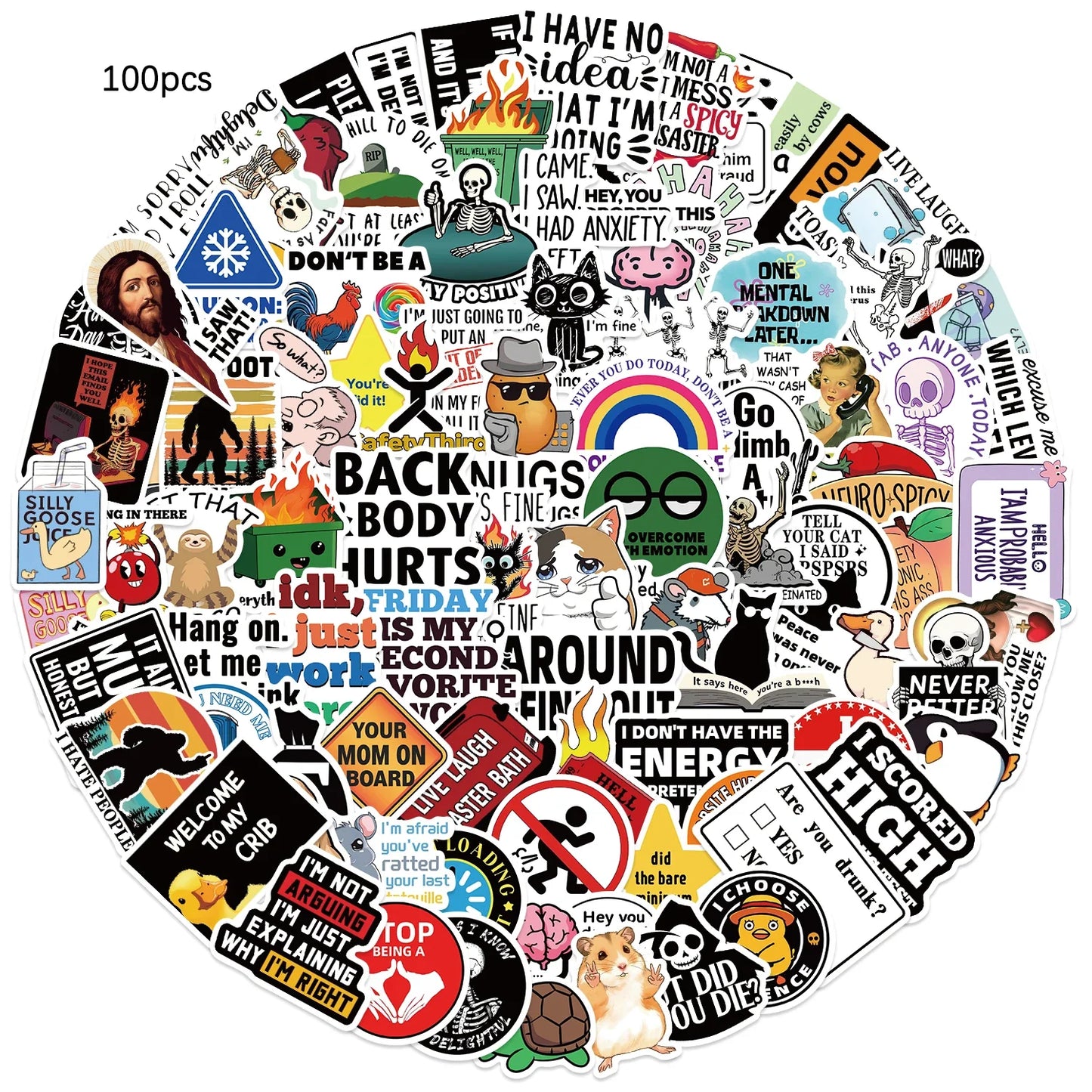 100pcs Snarky Meme Vinyl Stickers Funny Doodle Art For Laptops Skateboards Luggage Reusable Vinyl Decals For Diy Gifts