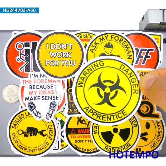 20/30/50Pieces, Warning Stickers, Safety Caution Danger Tips, Humorous Worker Slogan, for DIY Creative Decoration, Funny Sticker