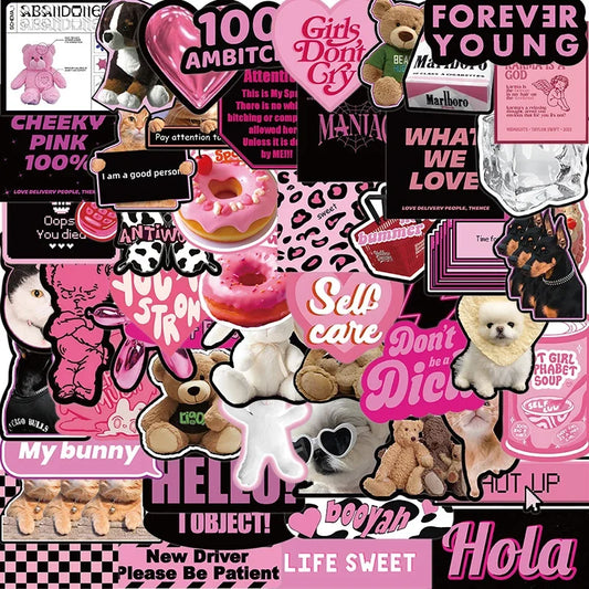 Black Pink Aesthetic Stickers Set for Kids (10/30/55PCS)