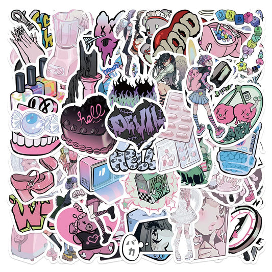 Pink Gothic Cartoon Girl Stickers for Laptop, Phone, Guitar, Scrapbook, Luggage, Car Decoration, Kid Toy - 10/30/60pcs