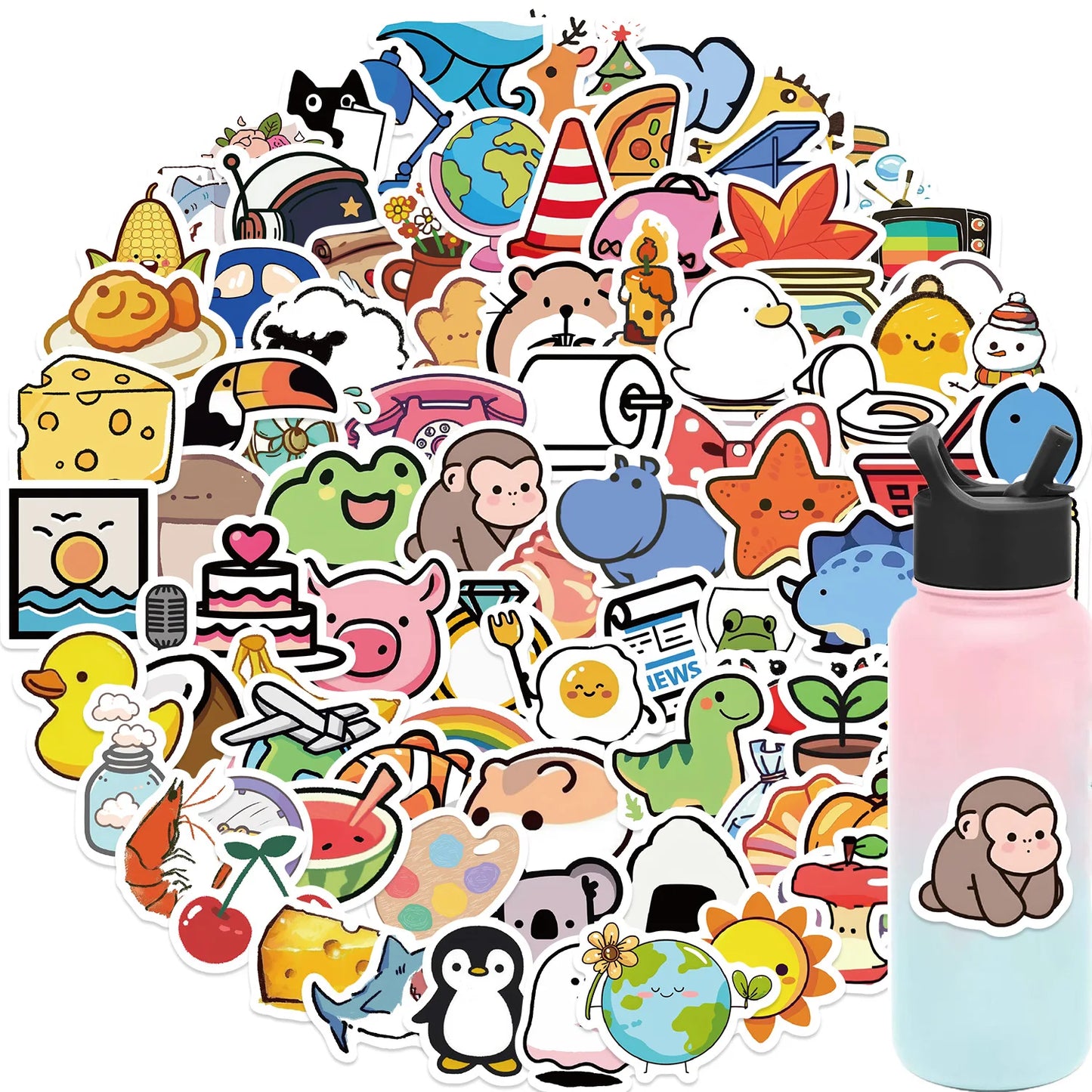 100pcs Cute Mini Animals Foods Cartoon Graffiti Stickers Phone Guitar Laptop Notebook Suitcase Cup Waterproof Sticker Kids Toy