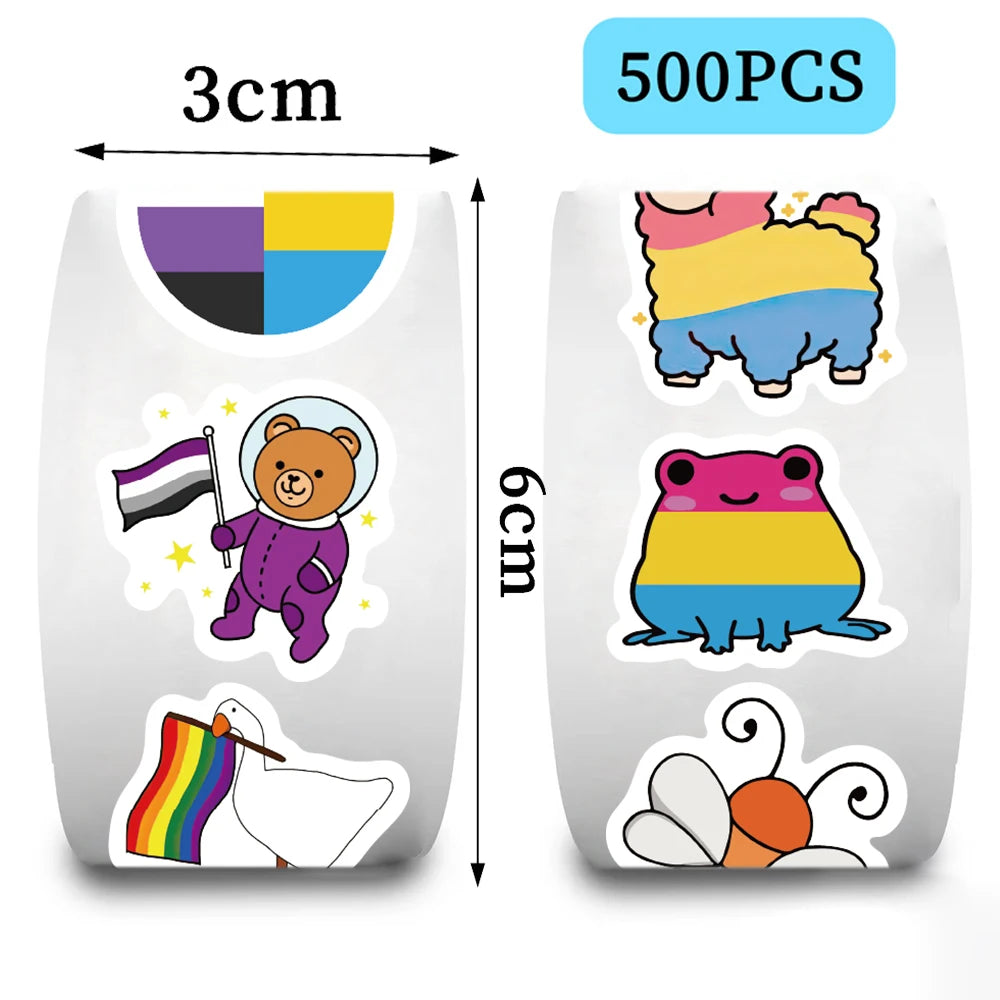 500pcs Rainbow LGBTQ Stickers Roll for Kids for School Reward Decals Students Teachers Cute Animals Stickers Labels