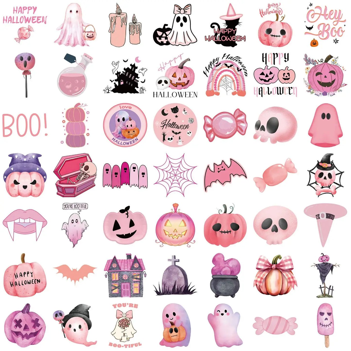 10/50pcs Kawaii Pink Halloween Ghost Skull Pumpkin Stickers Notebook Guitar Skateboard Waterproof Cute Decorative Sticker Toy