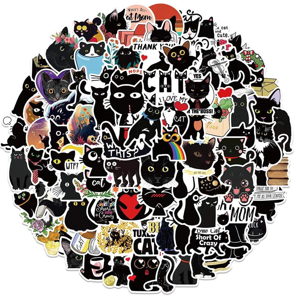 Black Cat Anime Stickers Pack for Laptop, Skateboard, Suitcase, Guitar, Luggage, Kids