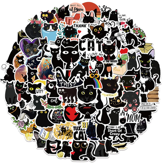 Black Cat Anime Stickers Pack for Laptop, Skateboard, Suitcase, Guitar, Luggage, Kids